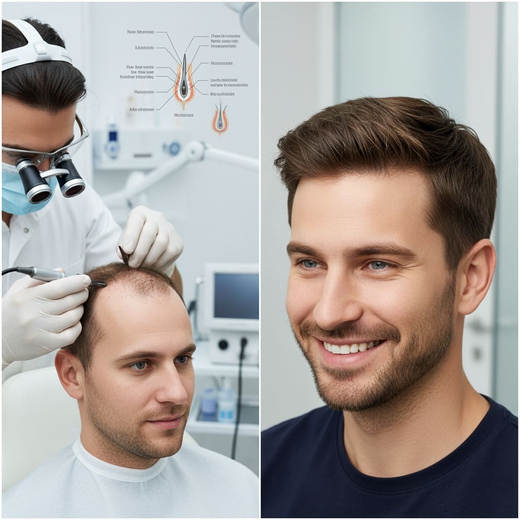 A Close-up of a natural-looking hairline achieved through advanced hair transplant.